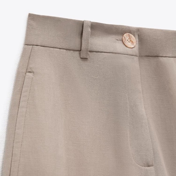 Zara Linen Blend Taupe Trousers - Picture 3 of 6